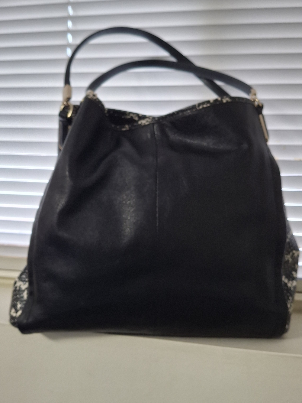 Coach Madison Maggie Ocelot Print Shoulder Bag – Black & Grey (18604)